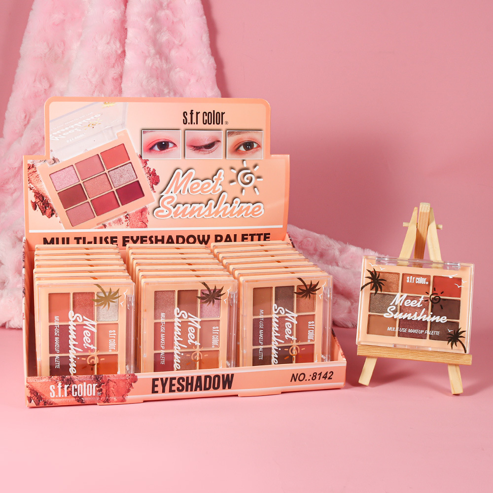 Paleta de sombras de ojos s.f.r en tonos tierra, acabado mate, naranja, marrón, perlado, brillante, chocolate, paleta de nueve colores para mujer, ligera y portátil.