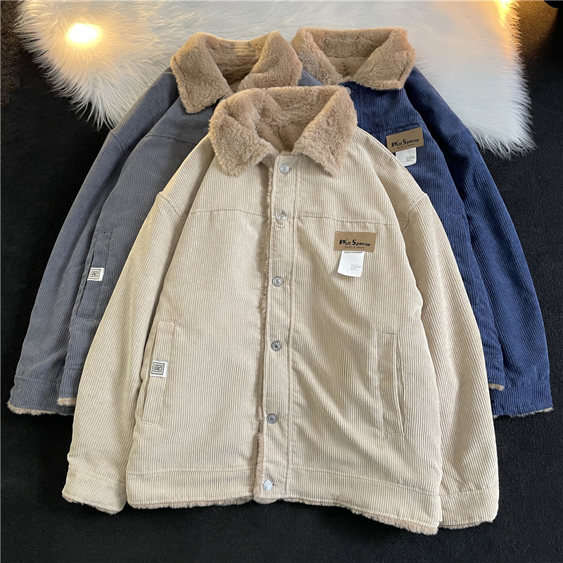 Abrigo acolchado de algodón de pana para hombre Otoño e Invierno estilo japonés Harajuku ins moda casual hip hop lana de cordero Abrigo acolchado de algodón