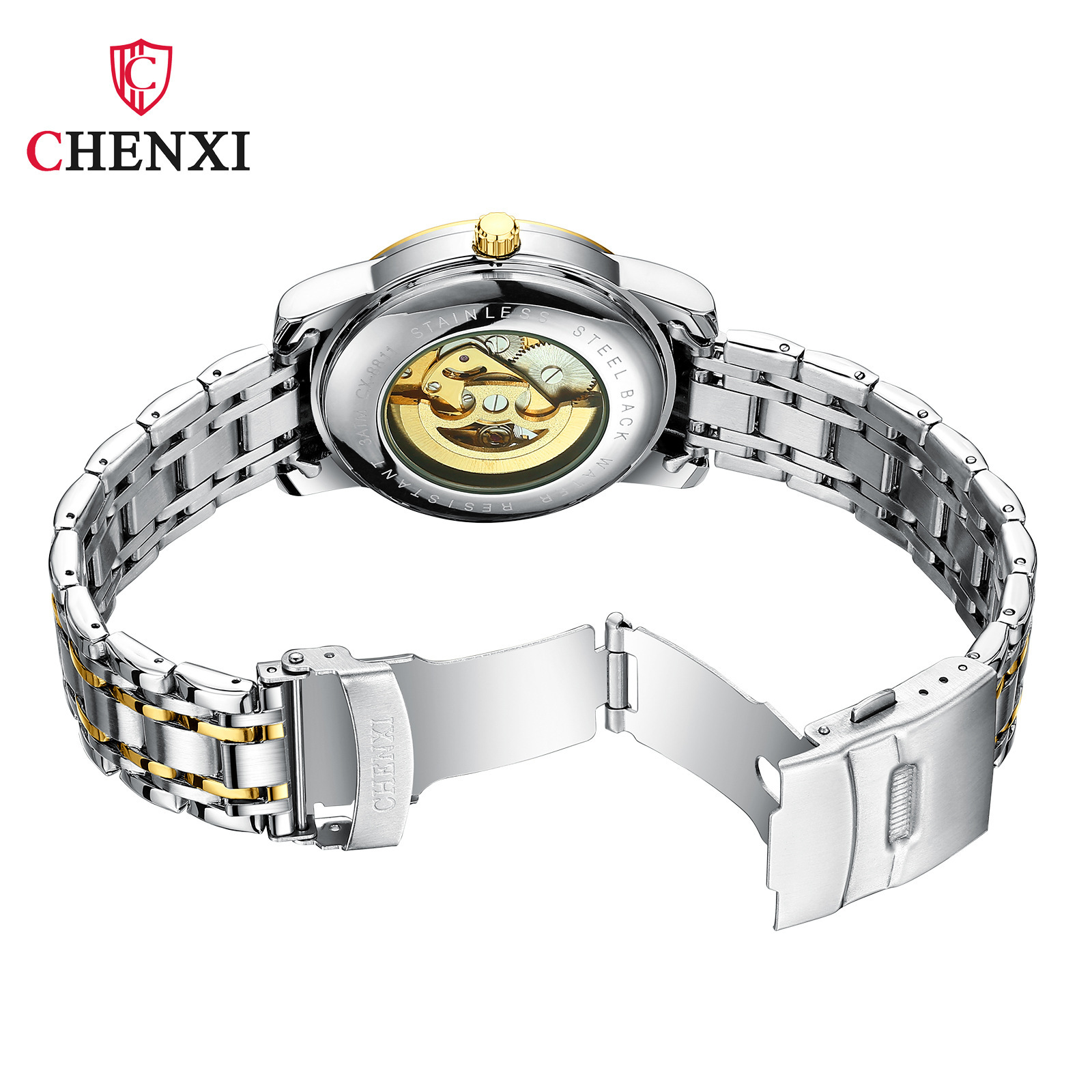 Chenxi nuevo reloj casual para hombres reloj automático correa de acero impermeable para hombres reloj mecánico luminoso 8812