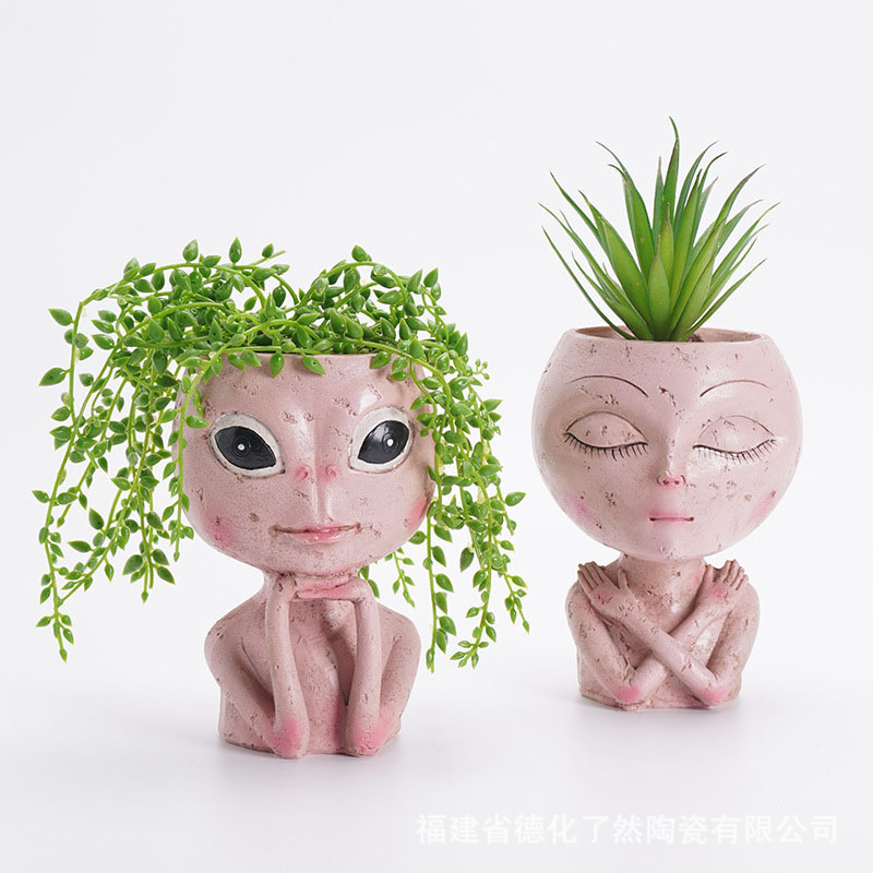 Resin Head-Shaped Plant Pot Creative Alien Flower Arrangement Ornament Desktop Green Plant Decoration Resin Head-Shaped Plant Pot Creative Alien Flower Arrangement Ornament Desktop Green Plant Decoration
