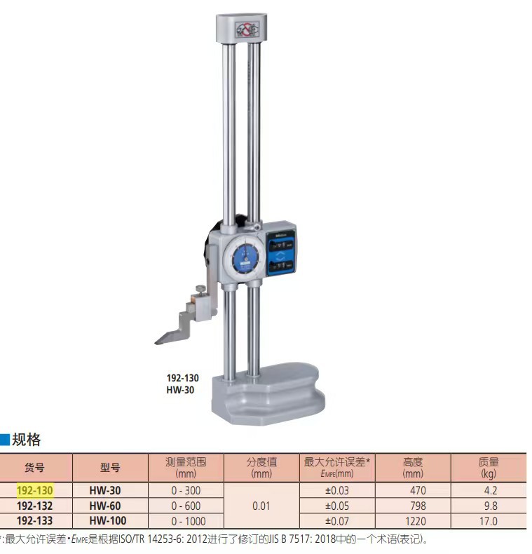 日本原装进口三丰数显带表高度卡尺 192-130/131/132/133