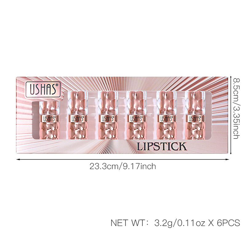USHAS Europa, América, Amazon, punto transfronterizo, lápiz labial nacarado, taza impermeable y antiadherente, lápiz labial fino hidratante de larga duración
