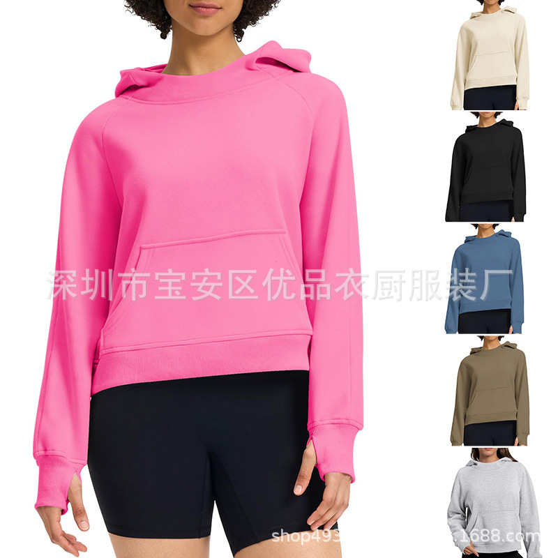 Fall/winter 2024 Europe and the United States foreign trade cross-border women's clothing Amazon short thumb hole fleece-lined solid color hooded vests