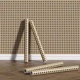 亚马逊3d蜂窝格子PVC壁纸中式竹编复古竹席名宿 装修玄关自粘墙纸