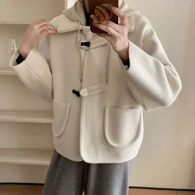 连帽新款毛呢外套女短款气质设计款小个子呢子上衣加厚小香风开衫