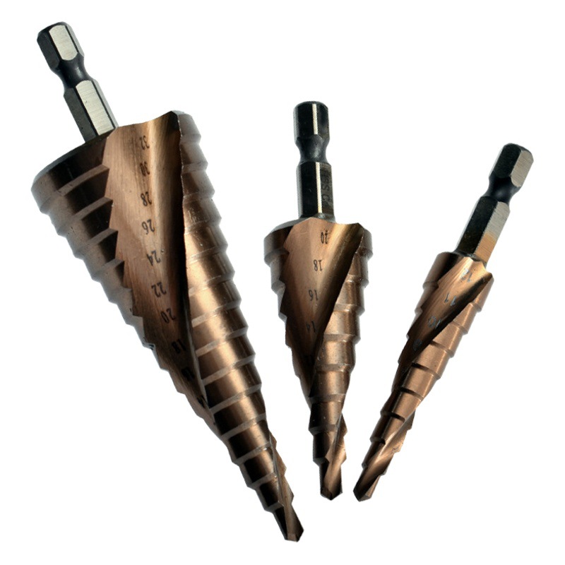 Cobalto-que contiene paso de perforación de acero inoxidable paso de perforación al por mayor de metal agujero abridor mango hexagonal espiral pagoda Taladro