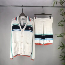 欧美休闲潮牌跨境平替欧货 Ca针织毛衣套装双色拼接翻领长袖+短裤