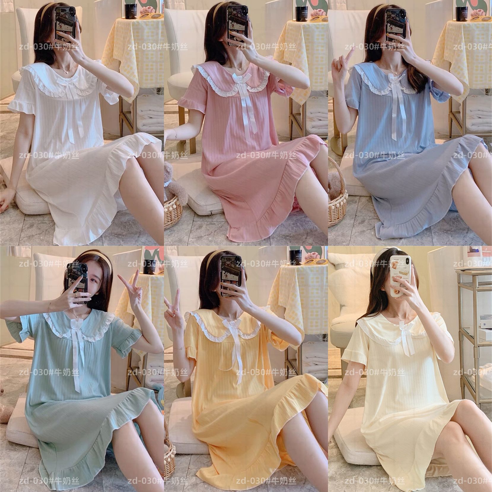 Pijama de verano de mangas cortas cuello de muñeca dulce hadas corte coreana estudiante pijama princesa ropa de estilo doméstico