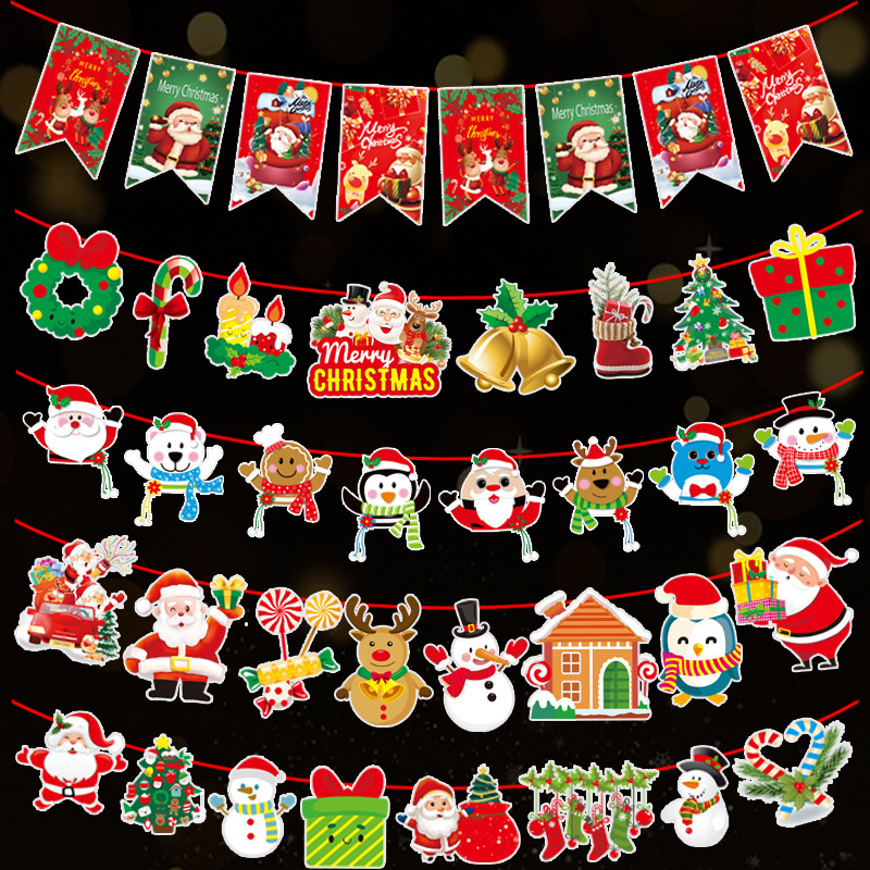 2026 New Foreign Trade Christmas Banners for Kindergarten, Shopping Malls, and Stores, Christmas Atmosphere Decoration Hanging Flags, Cross-Border
