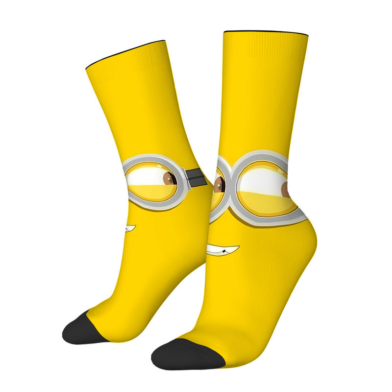 Cross-Border Temu Hot-Selling Quirky Minion Socks 360-Degree Seamless Digital Print Solid Color Mid-Calf Socks Breathable