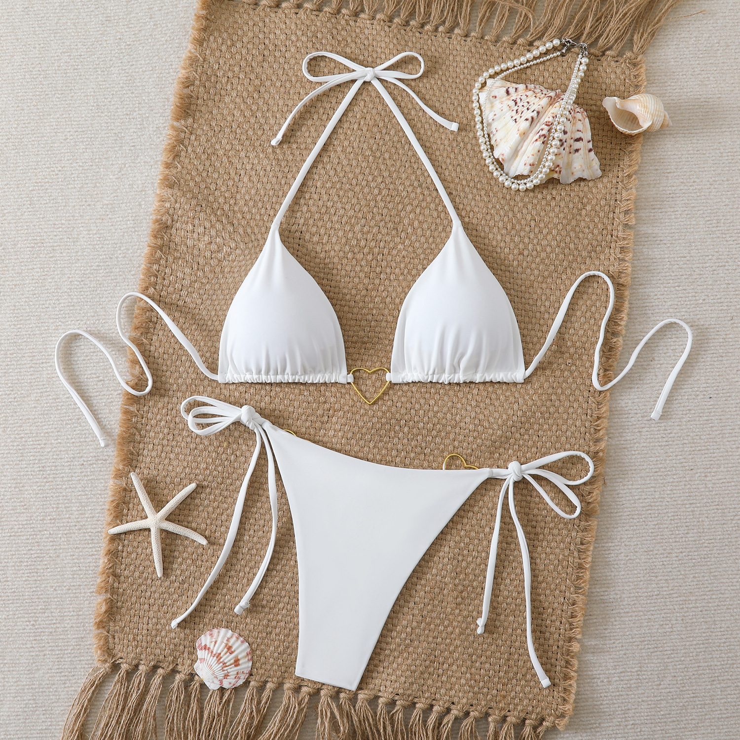 Conjunto de bikini halter para mujer elegante con lazos ajustables_voghion.com