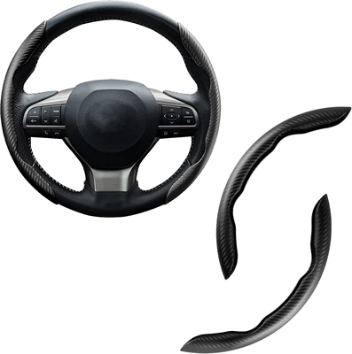 Steering wheel cover — Wear-Resistant Design - carbon-fiber-pattern-black-2-pack-38cm