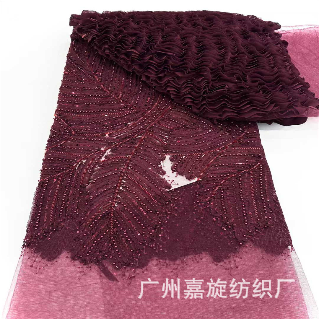 Nueva Tela de Vestido de Novia con Cuentas y Patrón de Ondas Verticales Estéreo de Doble Capa, Tela para Ropa Infantil, Tela de Encaje de Oriente Medio y África