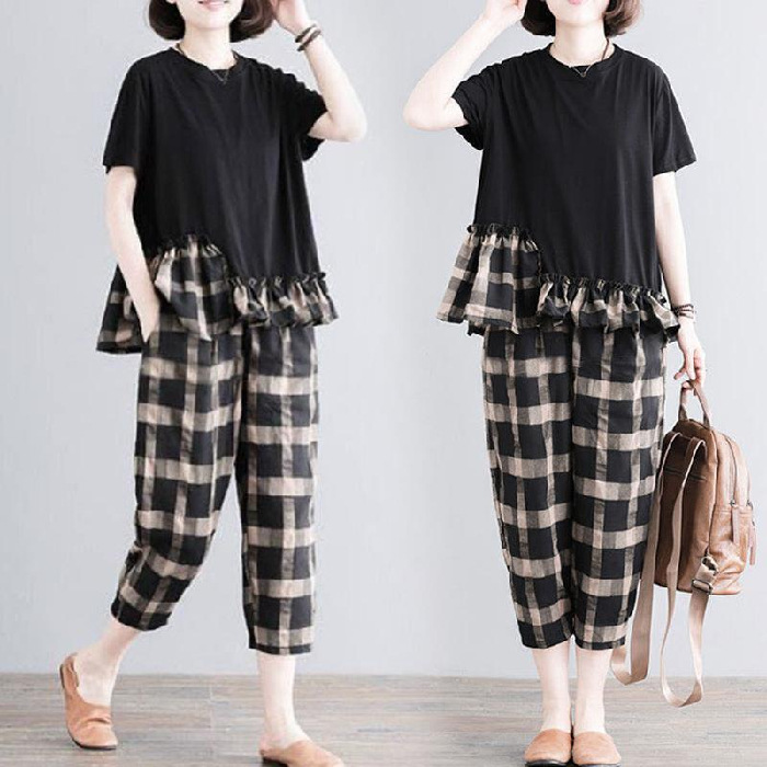 80-200 leisure time suit Summer wear fashion 2020 The new grid 805