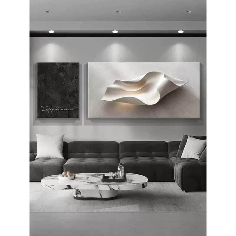 轻奢高级感客厅装饰画平面砂岩感沙发背景墙壁画简约现代二联挂画