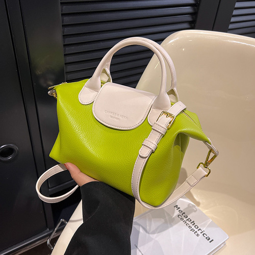 Fashionable high-end women's bag 2024 new leather texture contrasting color portable dumpling bag live broadcast versatile shoulder crossbody bag