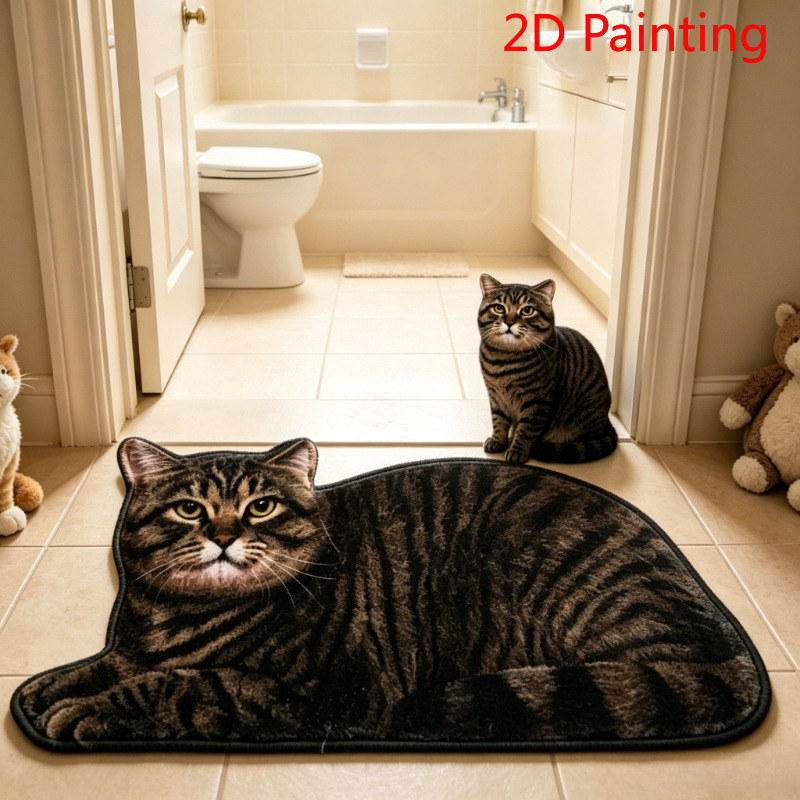 Transfronterizos de dibujos animados felinos imitando almohadillas de cachemir inodoro visual 3D absorción de agua alfombra de suelo sucia alfombra de suelo de baño doméstica resistente al desgaste