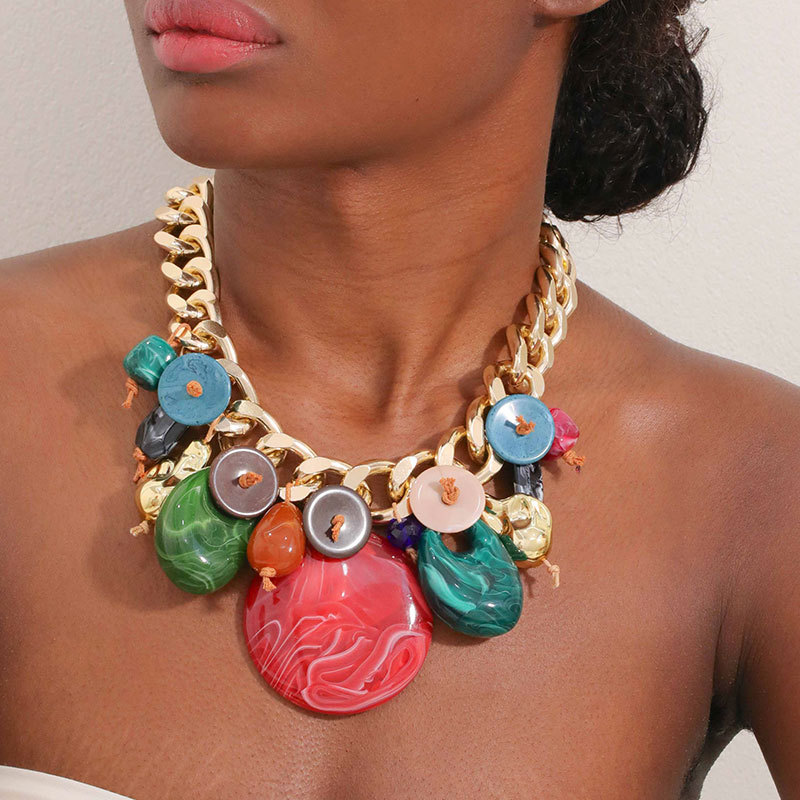 Original new resin simulation large stone necklace European and…
