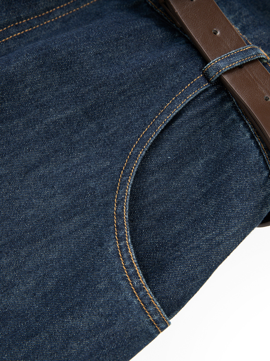 Váy denim nữ cổ ve phong cách Pháp retro Hồng Kông — Màu xanh lam