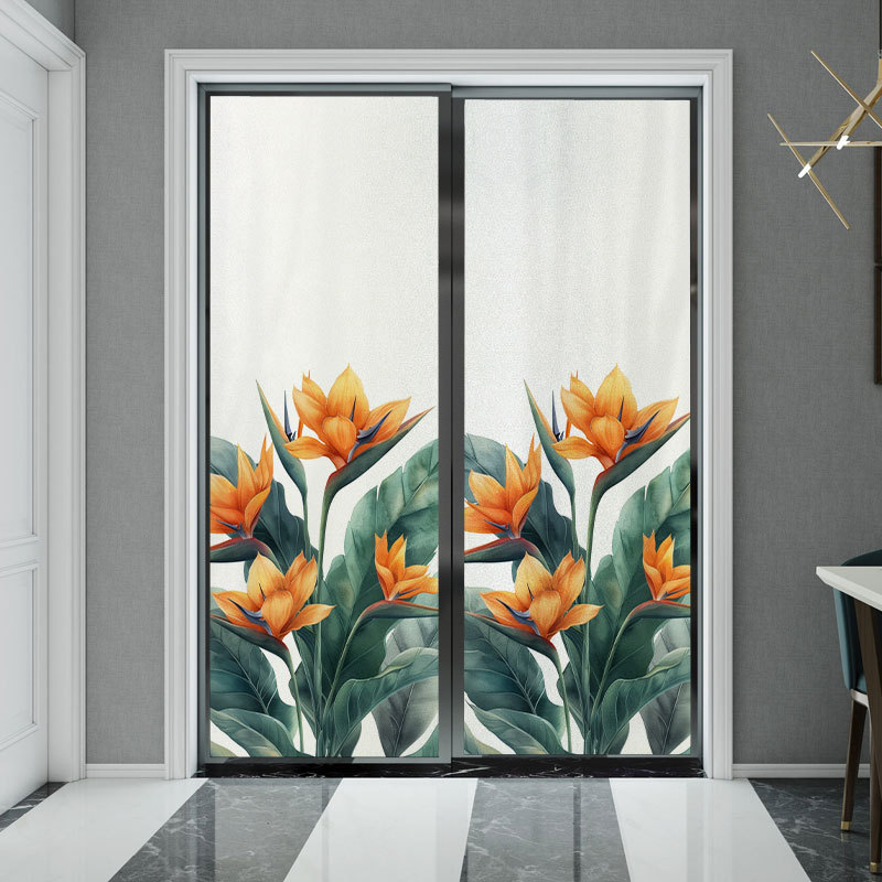 New pastoral flowers D1397 self-adhesive PVC glass stickers balcony bathroom decorative stickers peep-proof transparent opaque