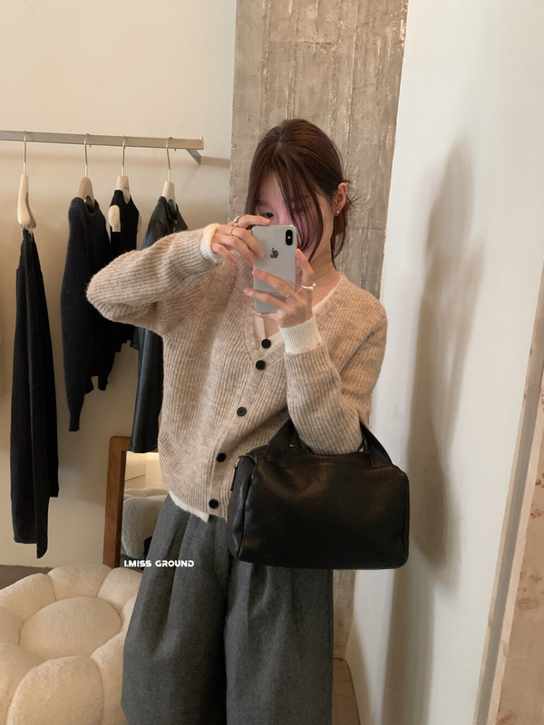 i miss撞色假两件针织开衫女2025秋季新款短款百搭显瘦毛衣外套|undefined