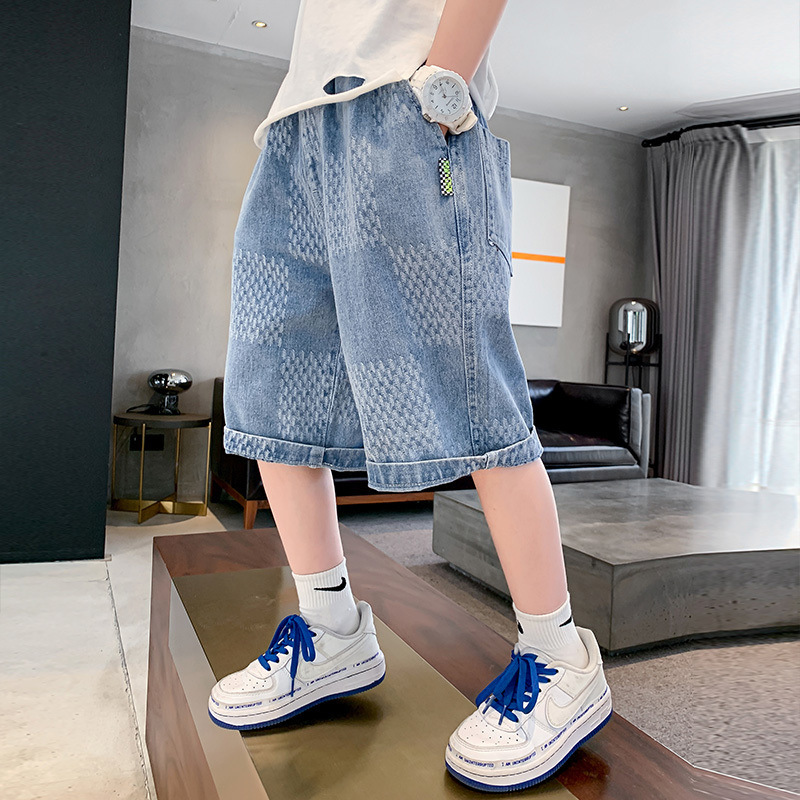 Boys' Shorts Summer 2025 New Children's Summer Denim Mid-Length Pants for Older Children, Thin Casual Pants for Summer