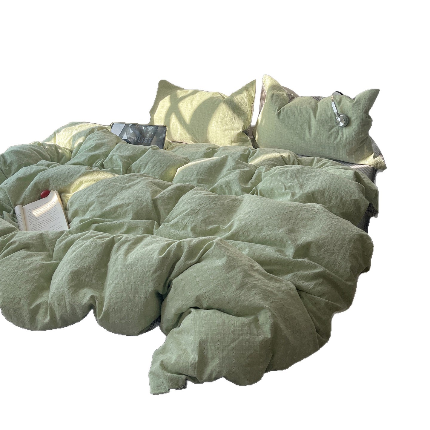 Minimalist Japanese Style Washed Cotton Bedding Set Four Pieces_voghion.com