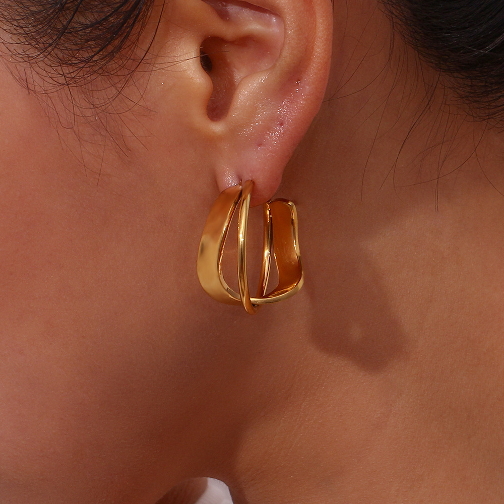 Irregular Pattern 1 Pair Lady Simple Style Irregular Polishing Plating Stainless Steel 18K Gold Plated Hoop Earrings