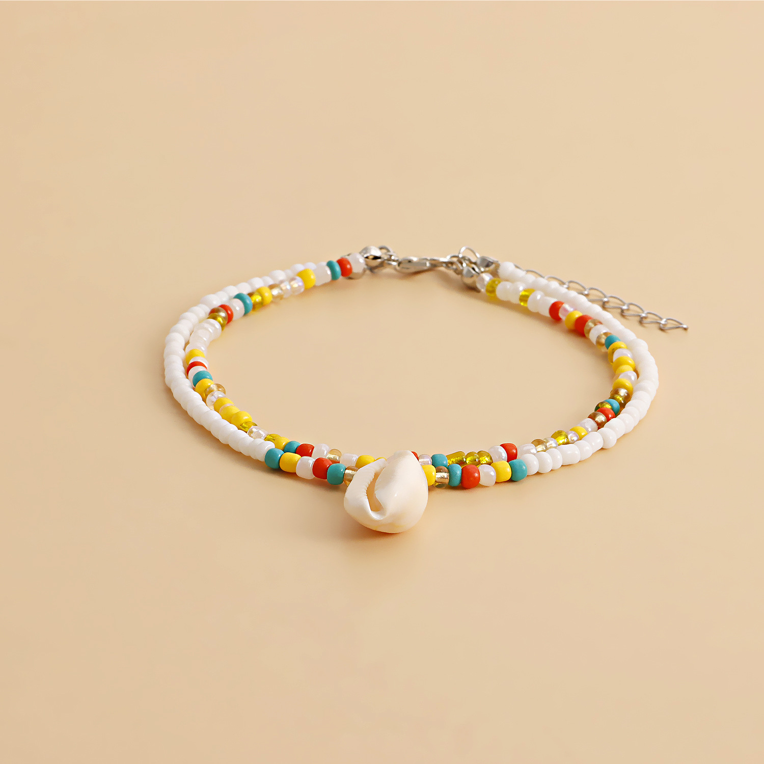 Summer Season Wholesale Jewelry Fashion Colorful Foot Shell Alloy Seed Bead Shell Beaded Anklet
