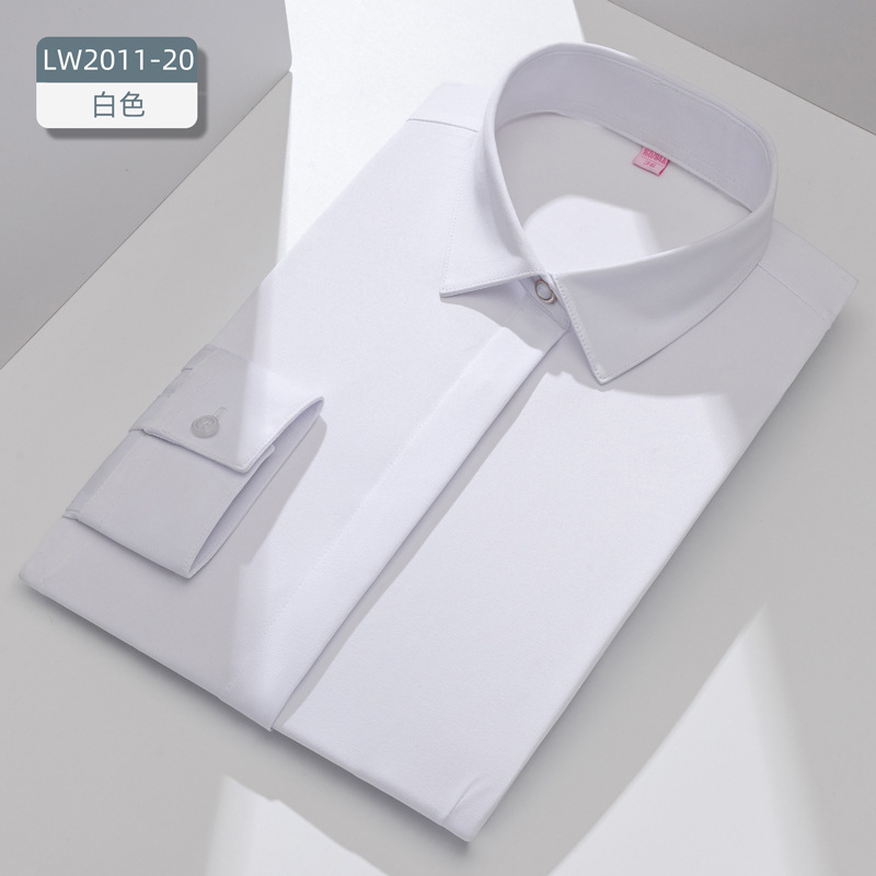 Camisa de negocios de manga larga, color liso, elástica, corte ajustado, ropa de trabajo blanca, ropa formal, ropa profesional, camisa elegante de fibra de bambú para mujer. image 8