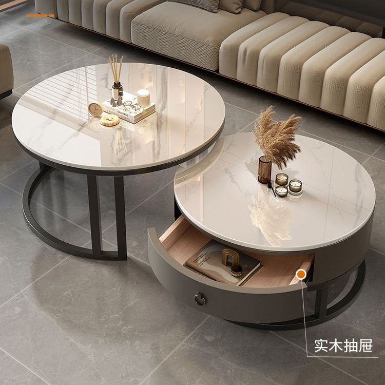 岩板茶几客廳家用簡約現代小戶型2024新款輕奢大理石網紅圓形茶几