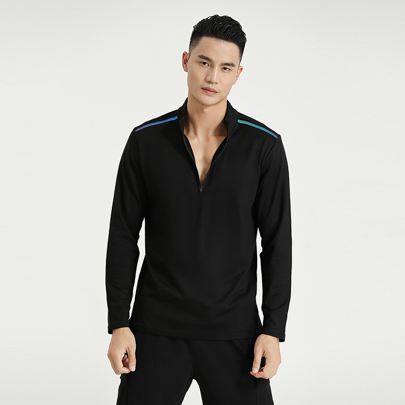 Otoño hombres corriendo media cremallera fitness stand collar de manga larga ocio deportes de mediana edad suelta más tamaño camiseta en stock impreso U
