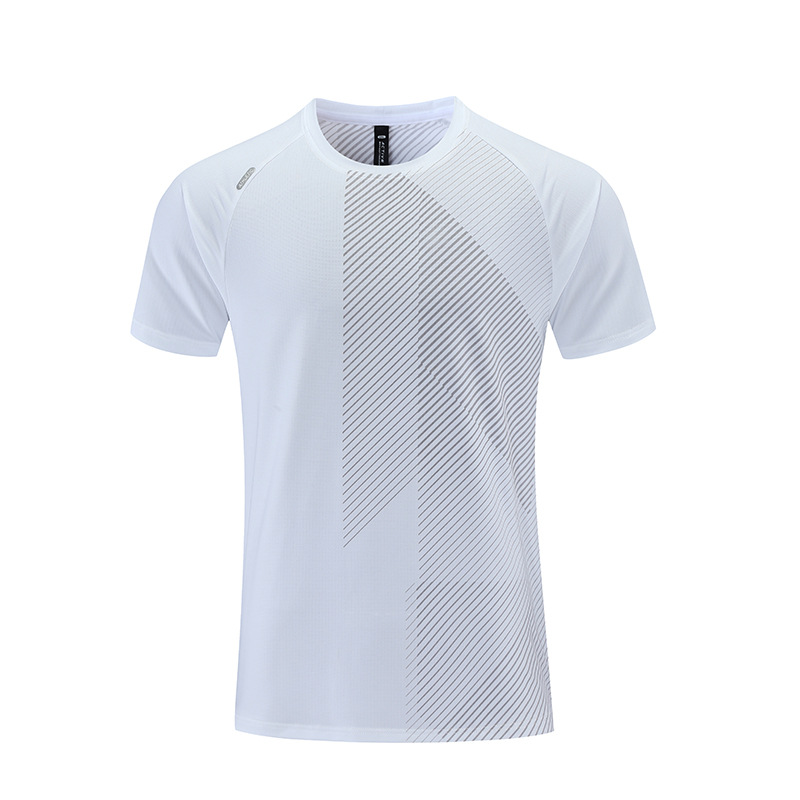 Deportes de los hombres de verano casual ropa de secado rápido de hielo de la manga corta ligero transpirable corriendo suelta fácil de secar camiseta en stock impreso B