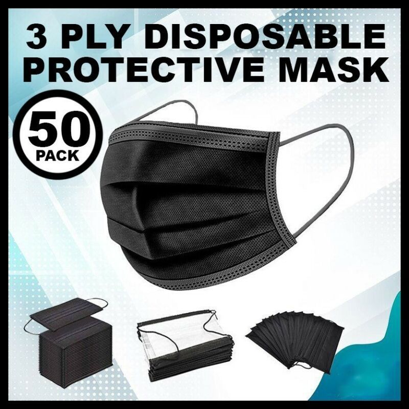 Mask BLACK Face Mask 3PLY Disposable Mas...