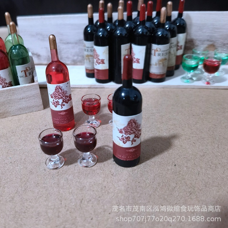 Casa de muñecas pequeño paño casa de muñecas accesorios escena modelo miniatura comida y juego bar bodega decoración simulación botella de vino