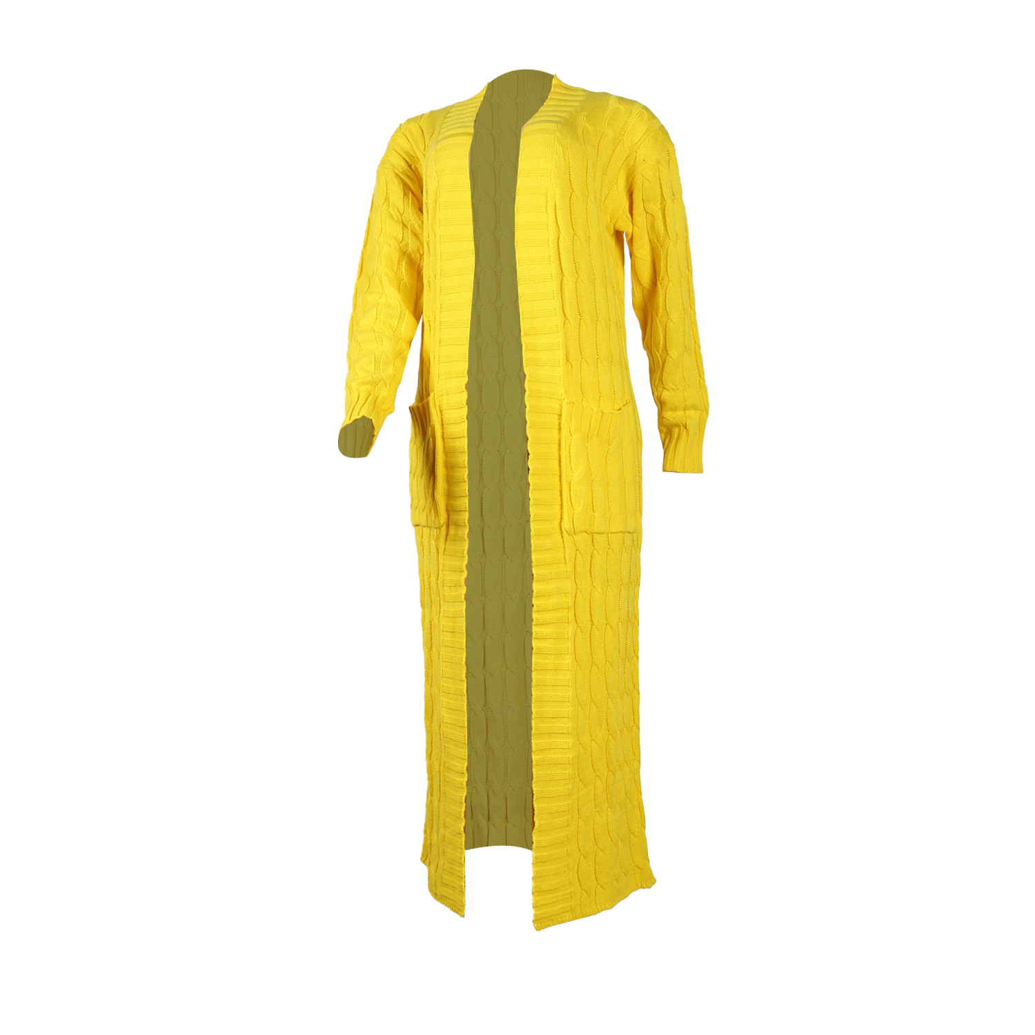 Damen Strickjacke Lang Aus Grobstrick In Unifarben Wintermantel_voghion.com