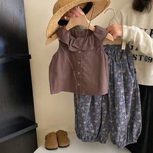 女童套装2024夏季韩版洋气新款儿童衣服夏装背心奶奶裤棉布两件套