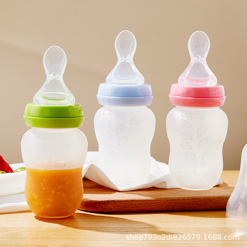 Baby Rice Cereal Bottle, Newborn Wide Diameter Milk Bottle, Rice Cereal Bottle, Multi-Purpose Baby Silicone Food Spoon Set