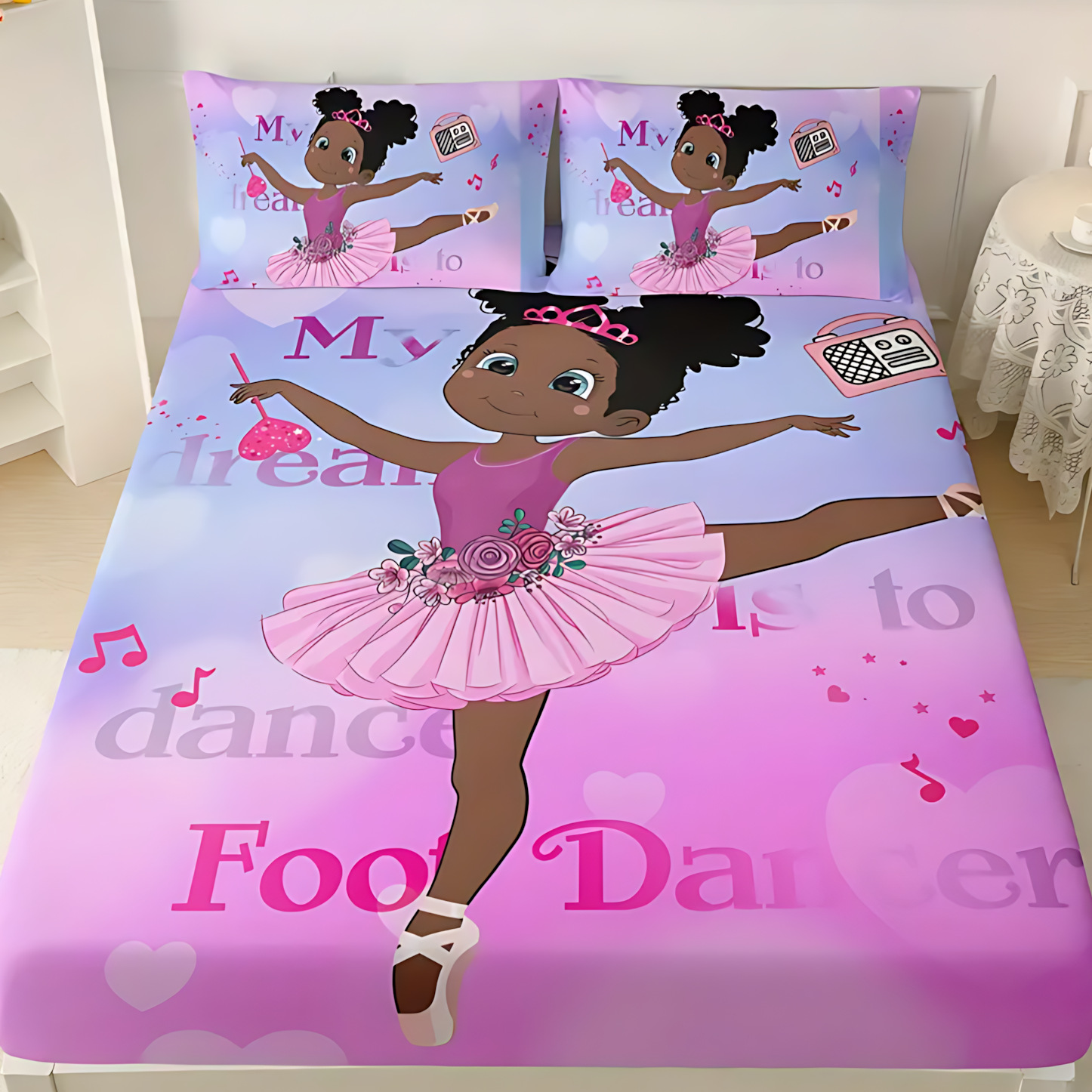 TEMU / JIT transfronterizo textil doméstico niña ballet temático patrón de impresión digital HD cama gaza pillow cover set
