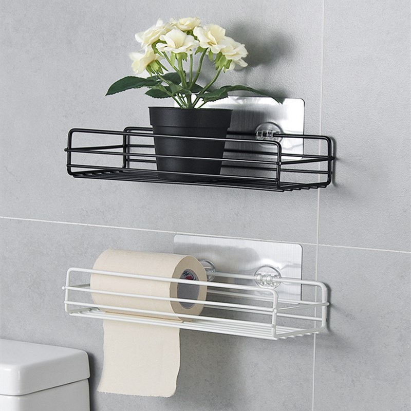 錬鉄製のバスルームトイレ収納ラック壁掛けシャワージェル収納ラック黒と白のパンチフリートイレタリーラック|undefined