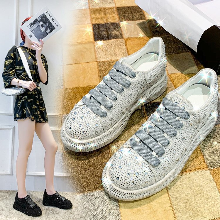 Zapatos de papá de la estación europea 2021 Nueva plataforma de diamantes de imitación zapatilla de deporte casual zapatos de plataforma de diamantes de imitación de Mujer Zapatos de una sola capa