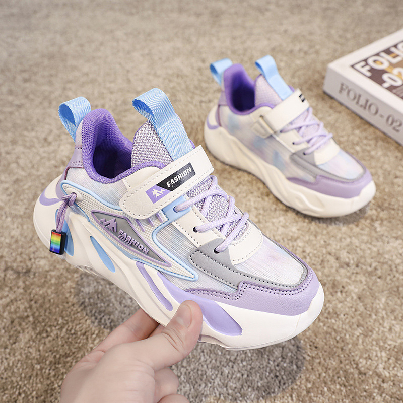女の子用スポーツシューズ 2025年秋 通気性メッシュ 軽量 滑り止め 厚底 ランニングシューズ マジックテープ ピンク ガールズシューズ|undefined