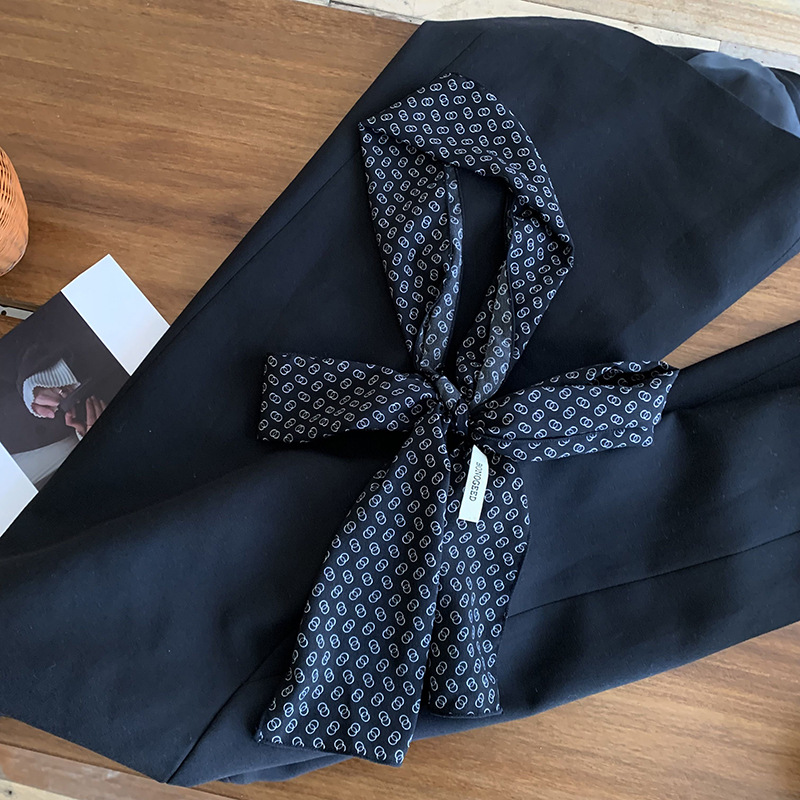 Bufanda de seda para mujer, banda larga, sensación de alta calidad, bufanda de seda de lunares simple retro, bufanda de cinta multiusos, diadema, cinturón para el cabello