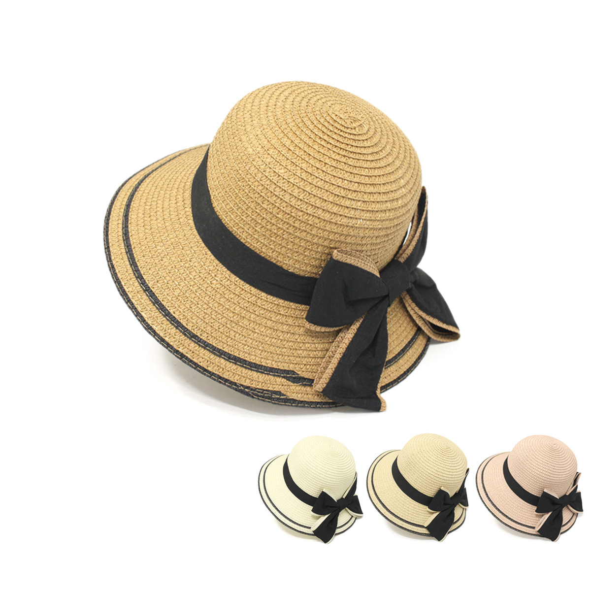 Korean Style Bow Wide-brimmed Sunshade Parent-child Straw Hat display picture 1