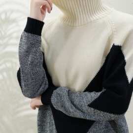 高领羊毛针织打底衫女秋冬内搭2023新款洋气宽松慵懒套头毛衣女