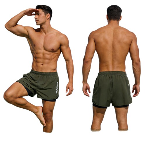 New men's swimming trunks with personalized printing, vacation style wading, quick-drying beach trunks, adjustable size, double layer to prevent embarrassment