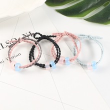 韩版透明算盘珠头绳扎头发橡皮筋双彩珠网红发圈 2元店两元店货源