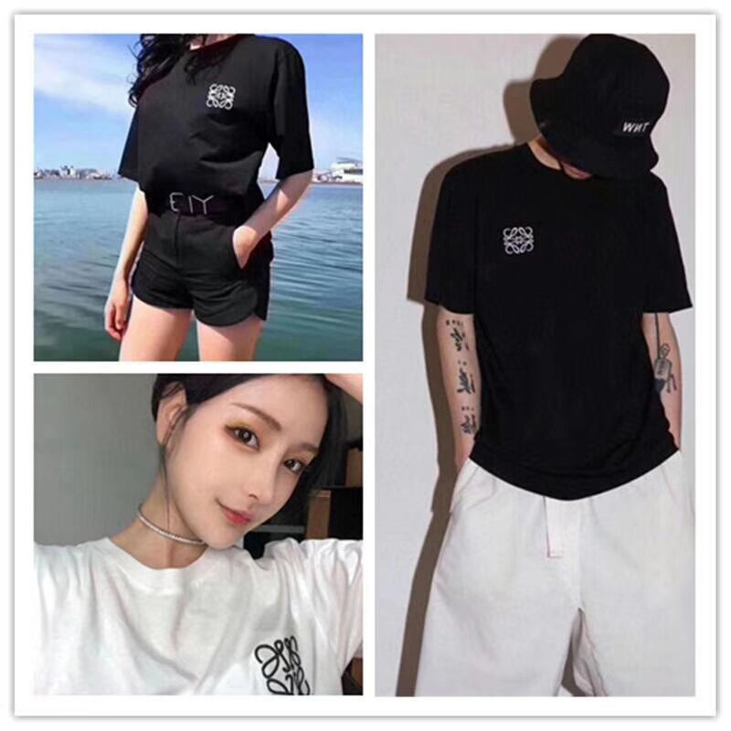 Insloe Luo Yi Micro-Embroidered Pure Cotton T-Shirt for Women, Round Neck Short Sleeve, for Boys, Couple Matching Outfits, Parent-Child Matching Outfits