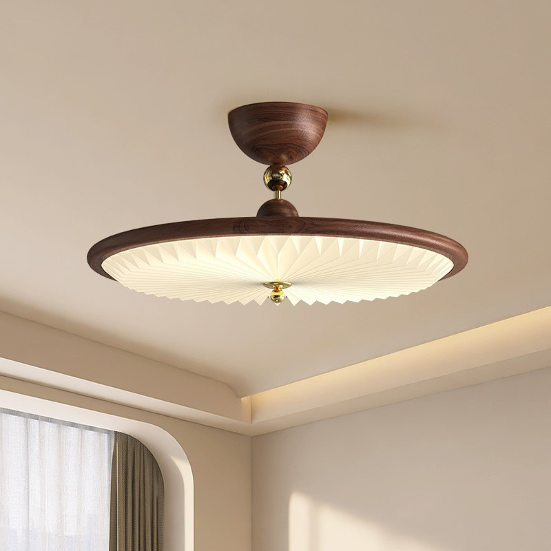 Candelabro de techo plisado para dormitorio principal de estilo medio Estilo japonés Estilo americano Retro nogal Color Nueva lámpara de habitación de dormitorio chino