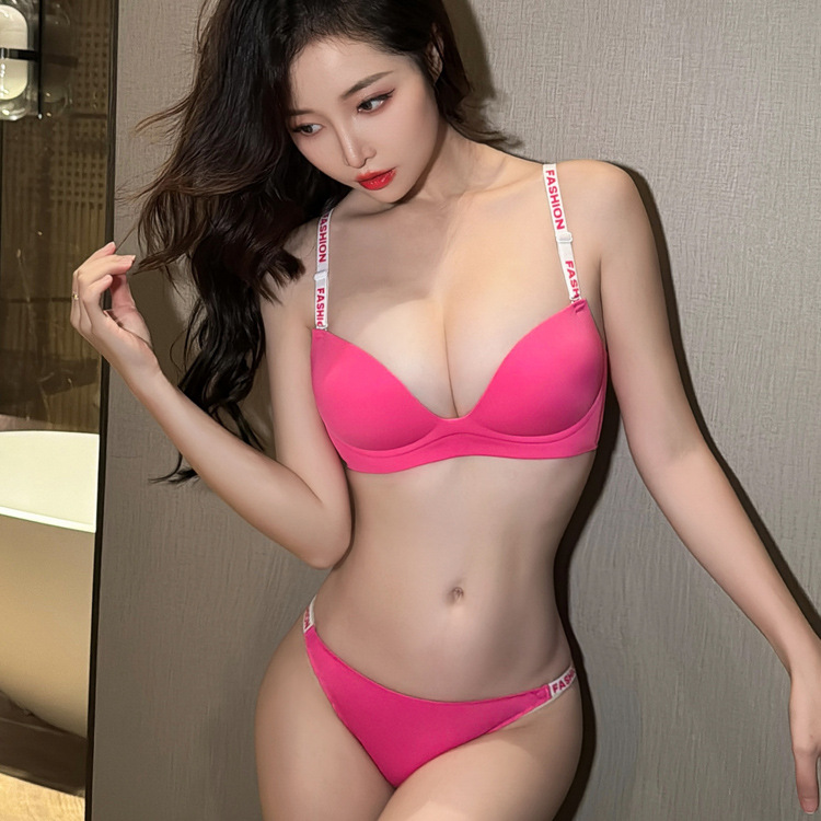 985 moda sexy carta correa de hombro brillante ropa interior sin costuras cómodo inalámbrico grueso pequeño pecho empuja hacia arriba el traje sujetador